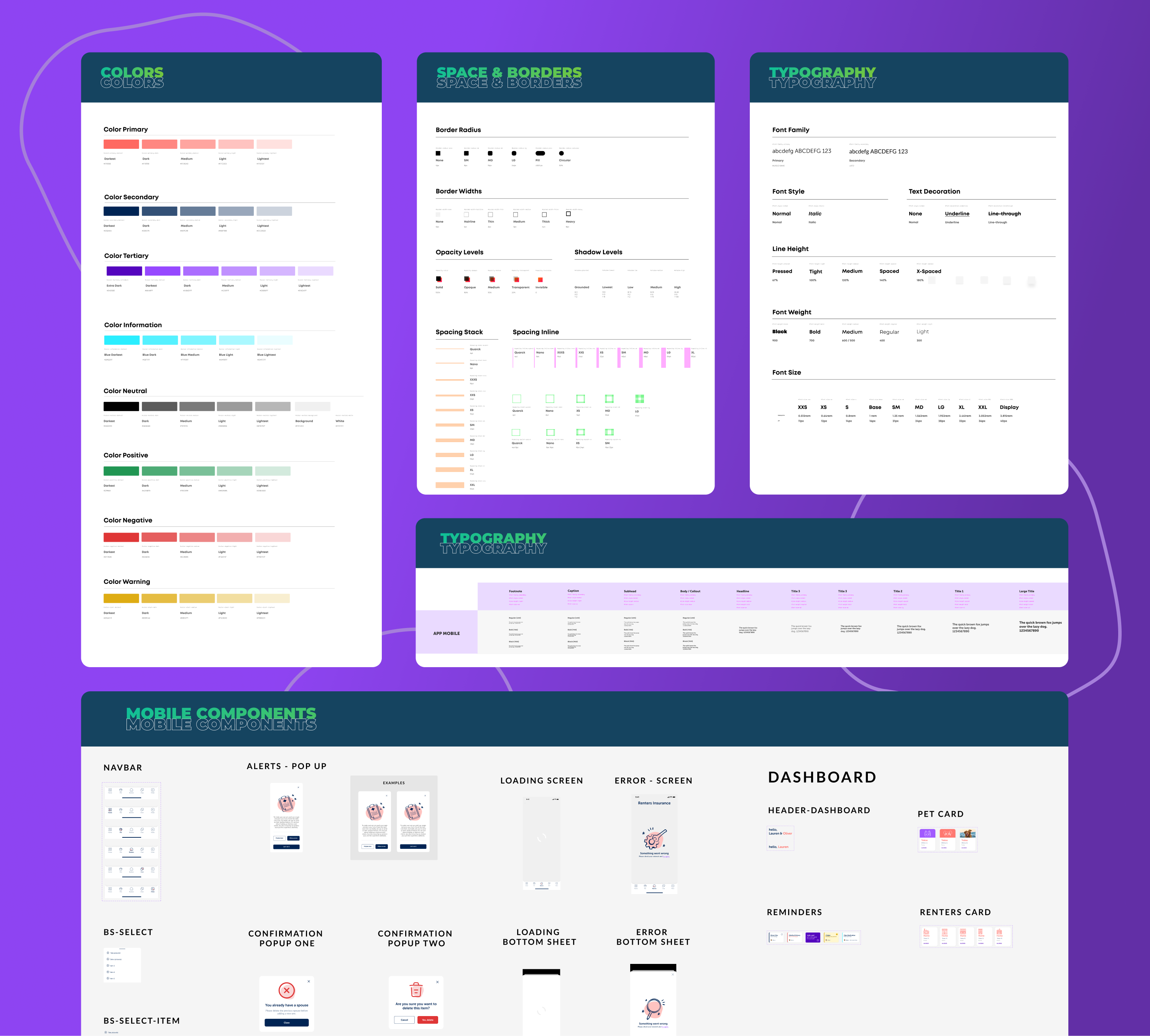 Mobile design system — colors, spacing, typography, and component library