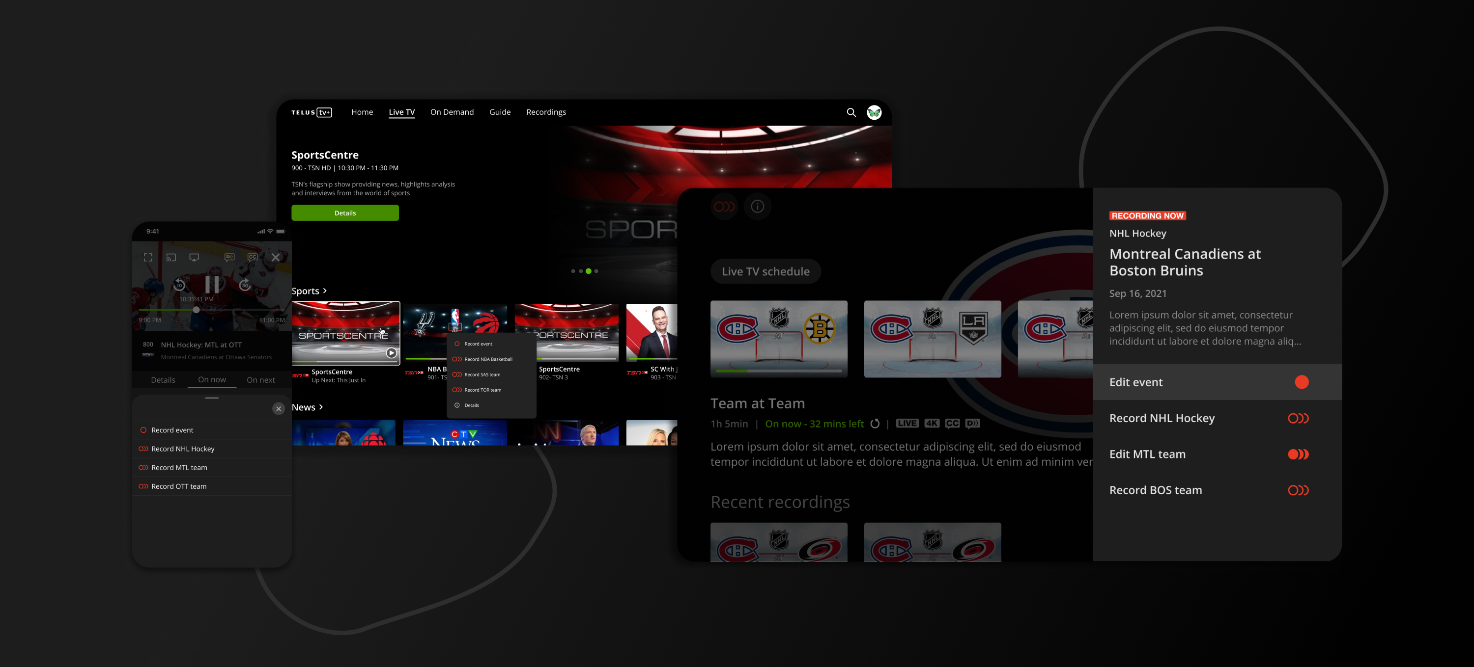 Contextual record menu across TV, mobile, and tablet