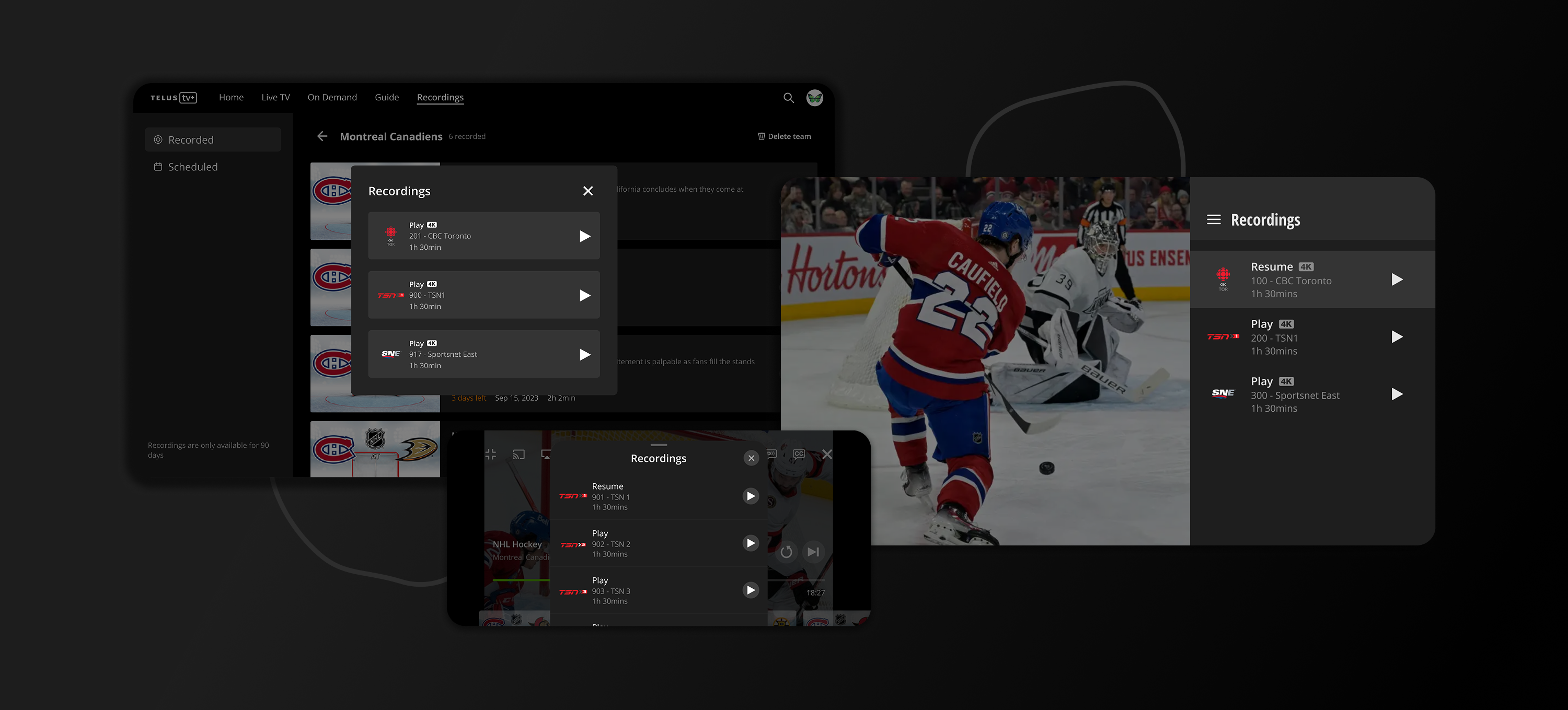Recordings management across TV, mobile, and tablet