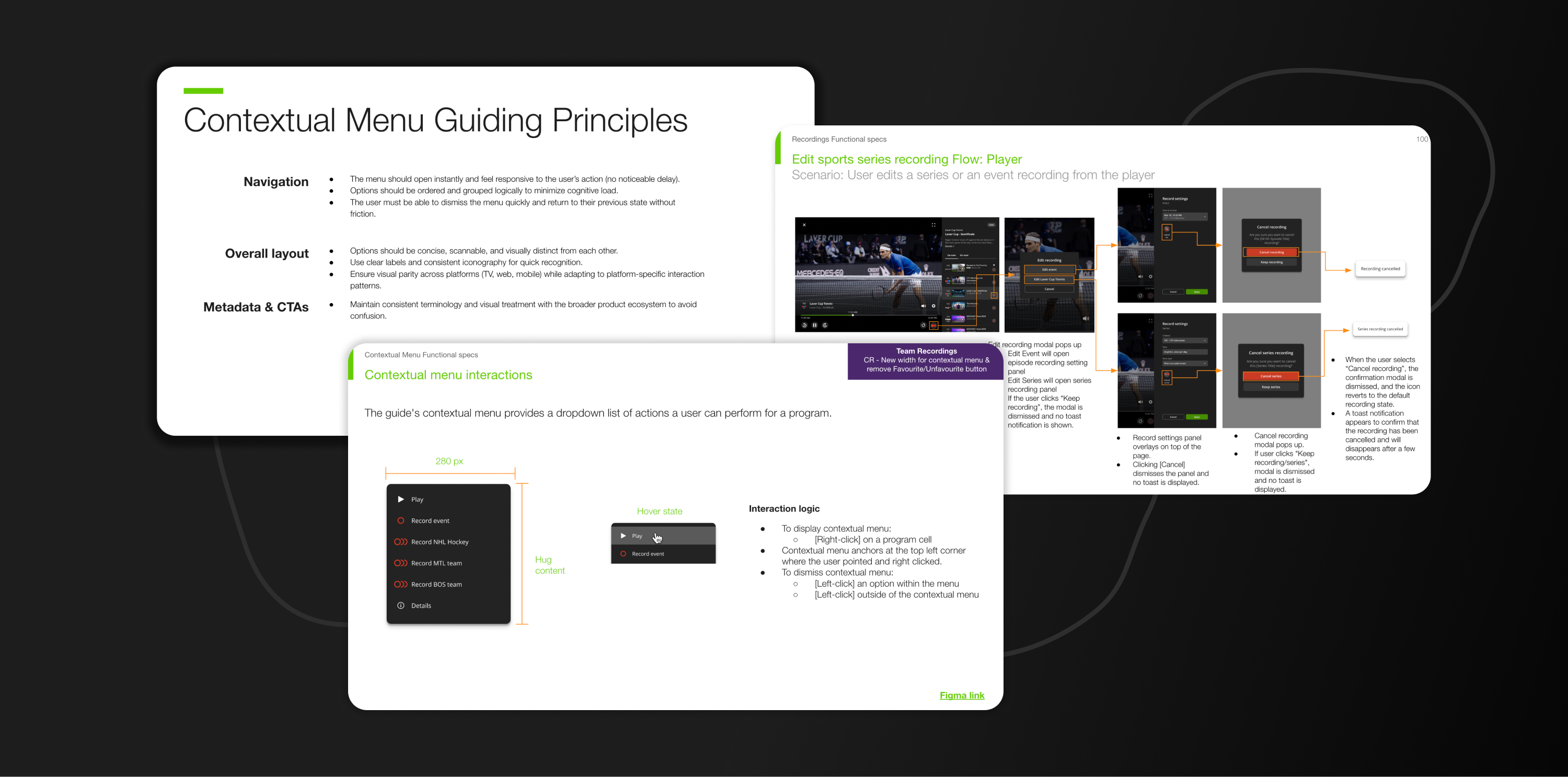 Contextual menu guiding principles, interactions, and edit recording flow documentation
