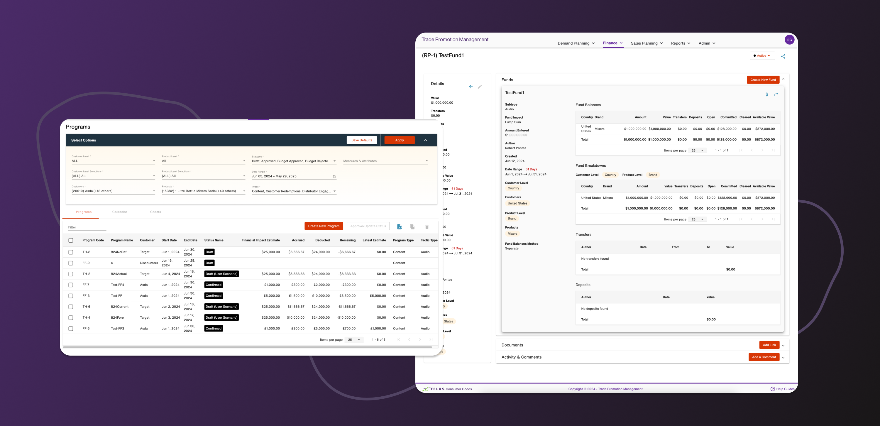 Original TPM Global interface — dense Programs table and detailed fund view